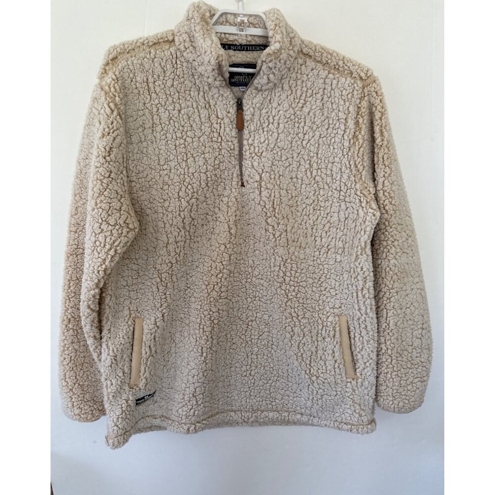 Simply Southern XXL Beige Sherpa Quarter-Zip Pullover Faux Fur/Polyester Cozy Wa